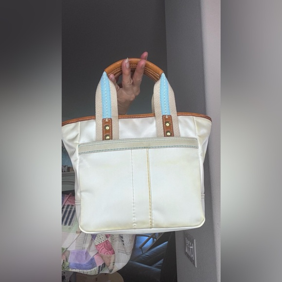 Coach Hampton Satin Mini Tote Vintage Y2K white turquoise - Picture 11 of 16